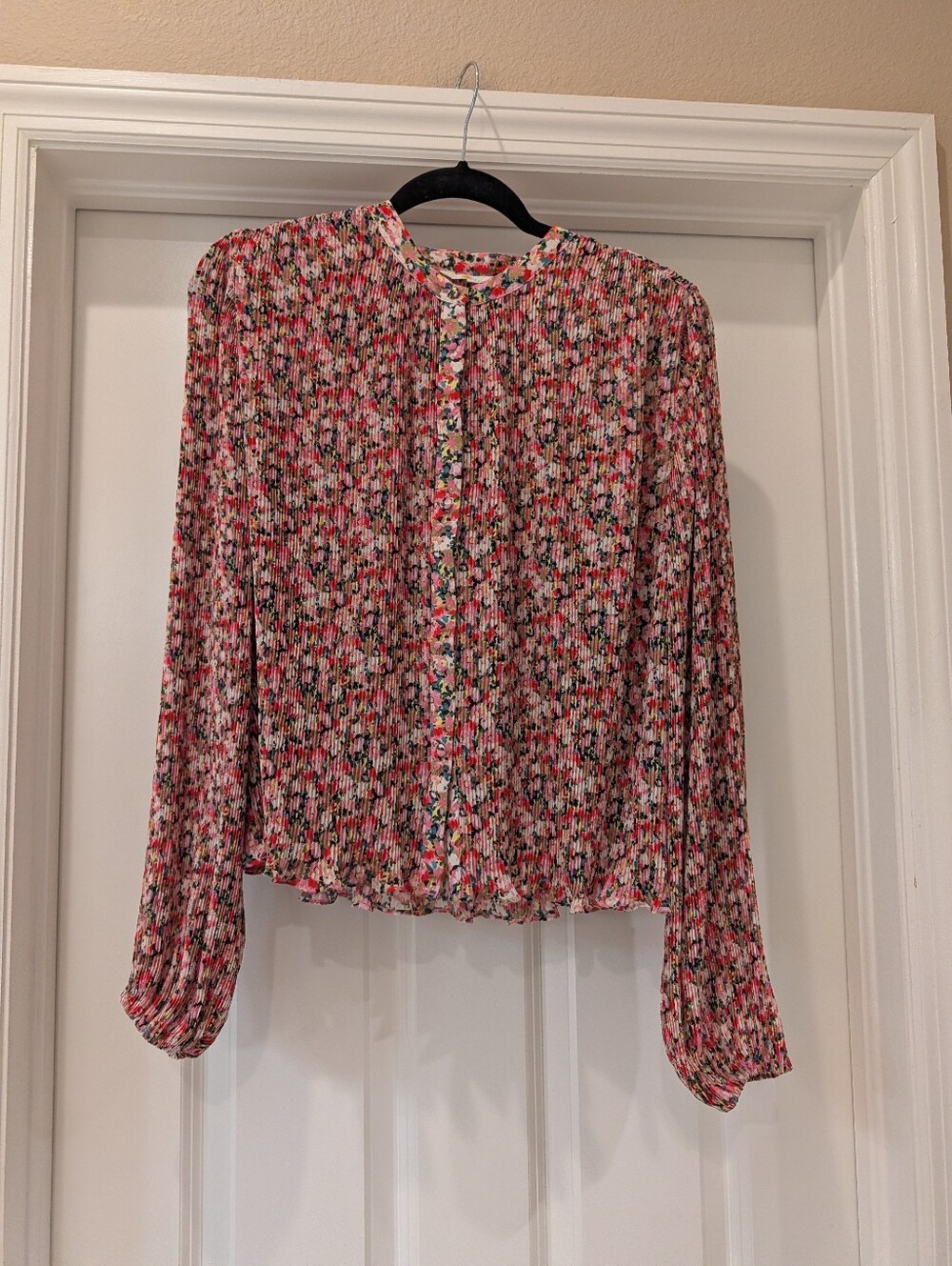 Boden Pleated Floral Button Front Blouse Size 10